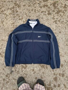 Reebok Navy Windbreaker Jacket with White Piping